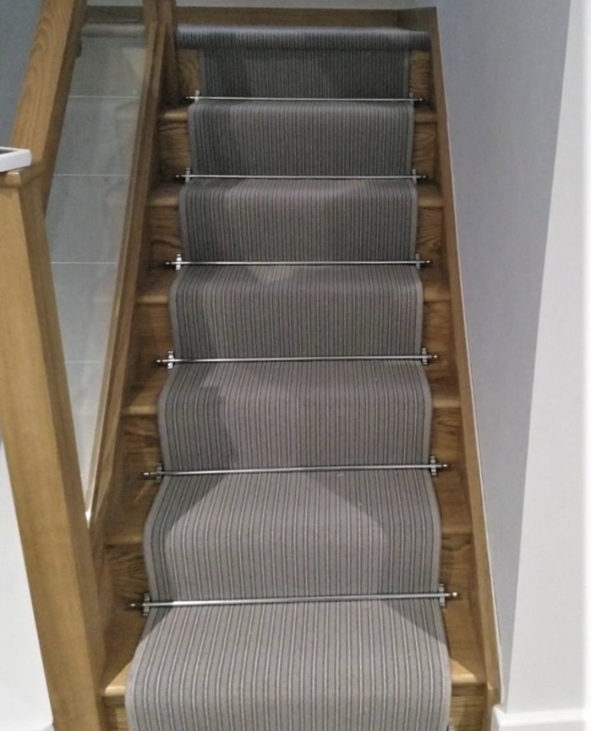 Cormar Avebury Stripe with Stairrods in a Chrome finish